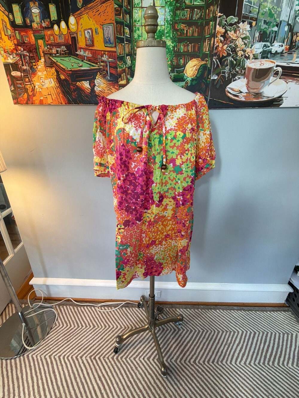 Shoshanna Multicolor Floral Print Off-The-Shoulder Peasant Blouse Size M